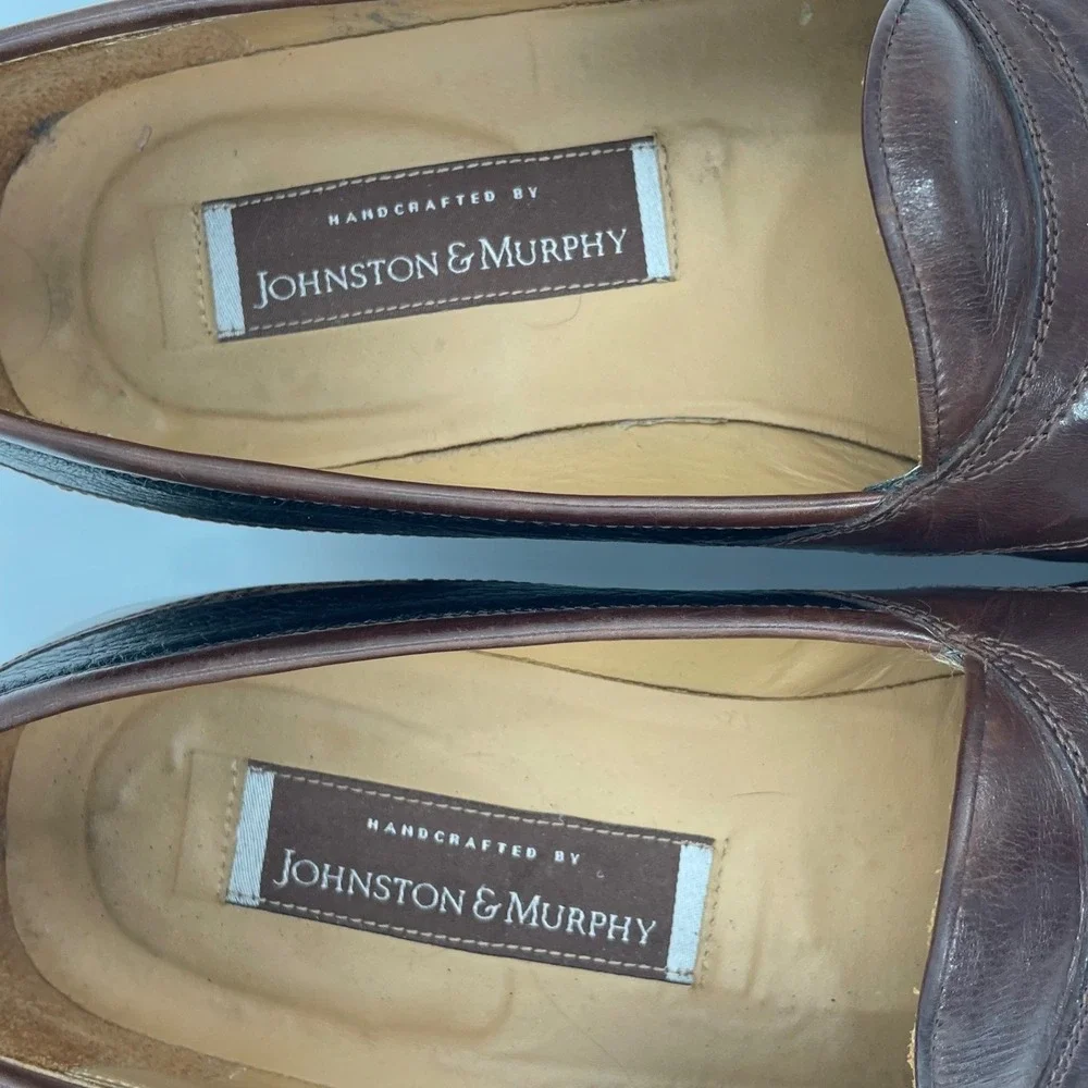 Johnston & Murphy Loafers Mens 10.5 M Brown‎ Black Leather Kiltie Tassel Vintage
